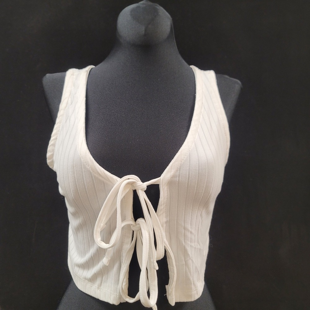 Love Streak Womens Y2K Tie‎ Front Coquette Top Size S Festival Coachella Ribbed